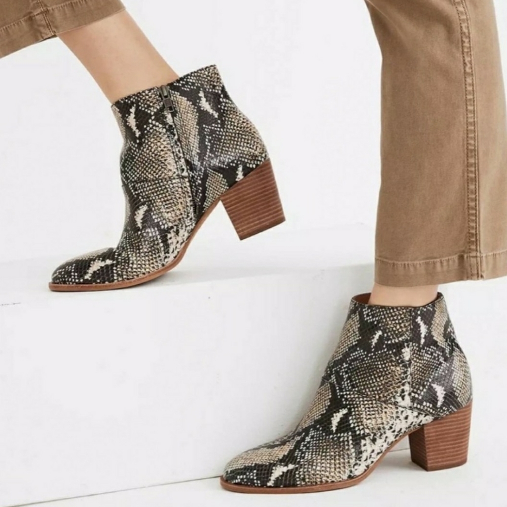 Madewell Rosie Snake Snakeskin Printed Genuine Leather Ankle Boots